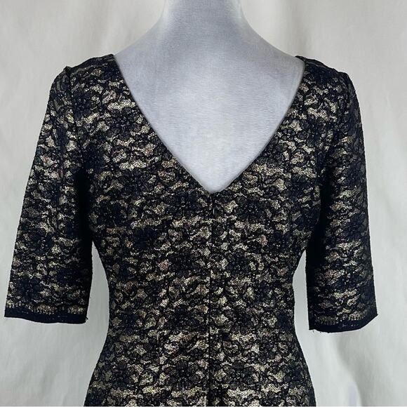 Eliza J Sheer Metallic Black Gold Lace Glam Party Event Dress NWOT Size 8 - Picture 6 of 14